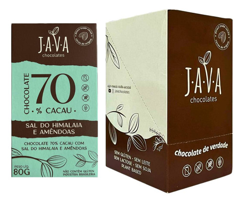 Java Chocolate 70% Cacau Sal Do Himalaia Amêndoas 80gr Dp 6