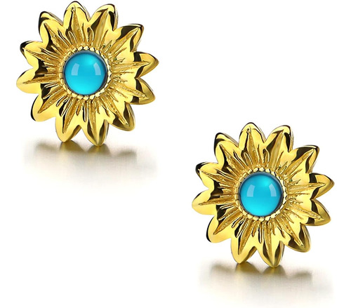 Aretes De Flor De Plata Esterlina 925, Aretes De Girasol En