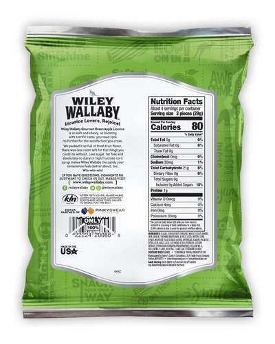 Dulces Regaliz Veganos Manzana Verde Wiley Wallaby Licorice