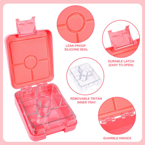 Lonchera Juego 4 Piezas Con Termo Recipiente Y Tarro Rosa