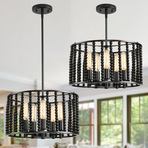 Haopent Candelabro Cuenta Negra 16  5 Luz Bohemio Madera E26