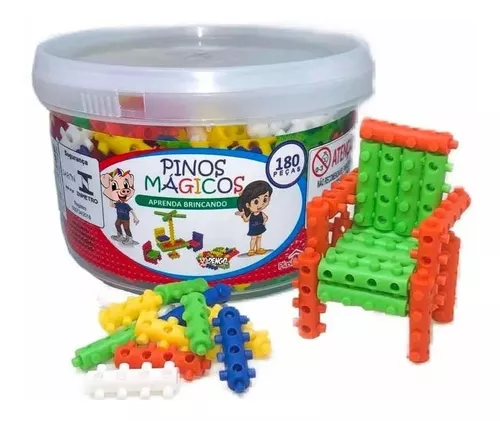 Blocos De Montar Pinos Mágicos 180 Pçs Brinquedo Pedagógico