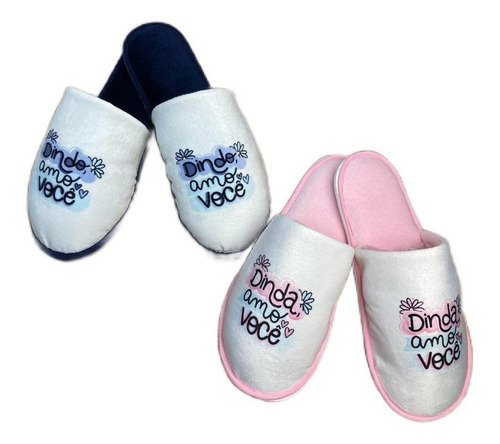 Kit 2 Pares Pantufa Quarto Plush (aveludado) Dindo E Dinda