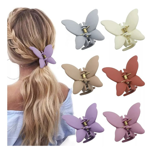 6 Pinzas Para El Pelo Con Forma De Mariposa Mate, A La Moda