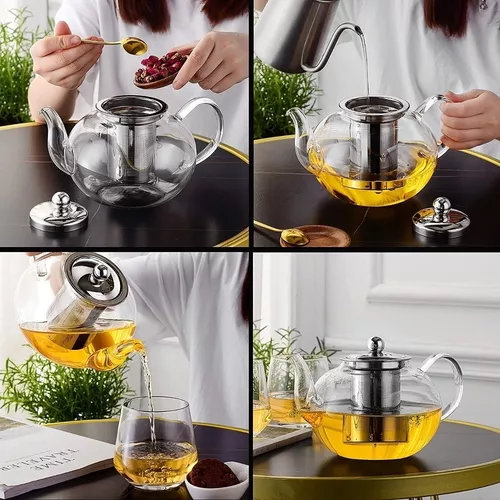 Tetera De Vidrio De 900ml Con Infusor De Acero Te Cafe Hebra