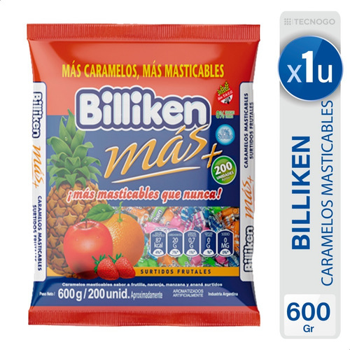 Caramelos Billiken Mas+ Frutal Masticables Surtidos 600 Grs.