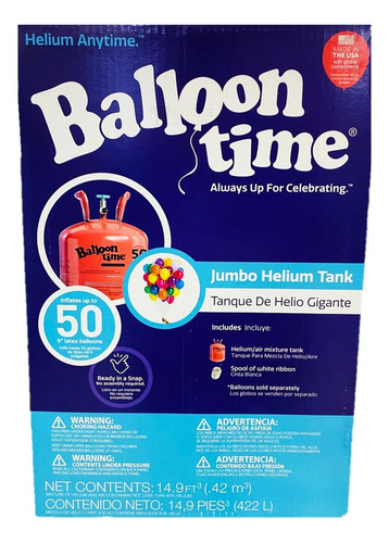 Tanque Helio Jumbo Balloon Time Desechable 0.43m3