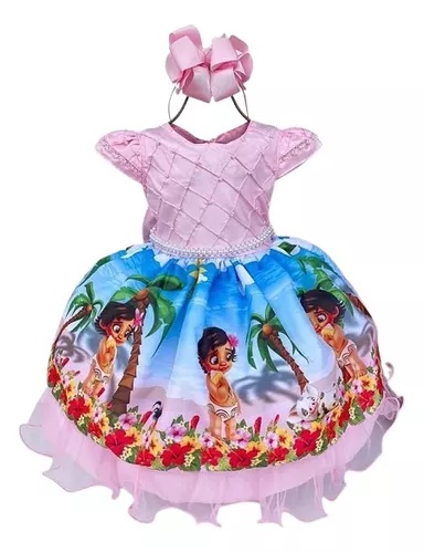 Vestido Infantil Aniversário Moana Baby E Tiara 1 A 4