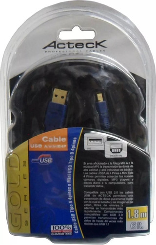 Cable Usb Acteck De Tipo A A Mini Usb Tipo B, 1.8mts.