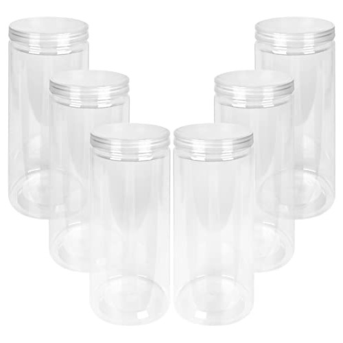6 Pcs Plastic Jars With Lid 48oz Clear Pet Seal Jar, Ro...