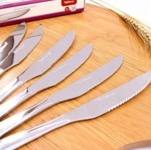 Jogo Faca De Mesa Inox 6 Pçs Cozinha Churrasco Buffet Full Cor Prateado