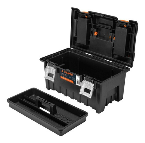 Caja Herramienta 19'' Compartimentos Y Broches Truper 11811 Color Negro/naranja