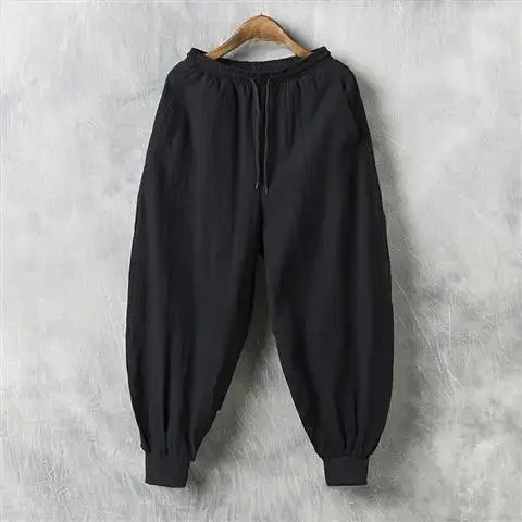 Pantalones Casuales De Lino De Algodón De Pierna Ancha Para
