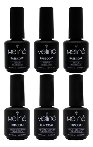 Meline Kit 3 Base + 3 Top Coat Esmalte Semipermanente Gel 3c