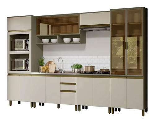 Cozinha Modulada Completa 342cm Connect Duna/cristal - Henn Cor Cinza