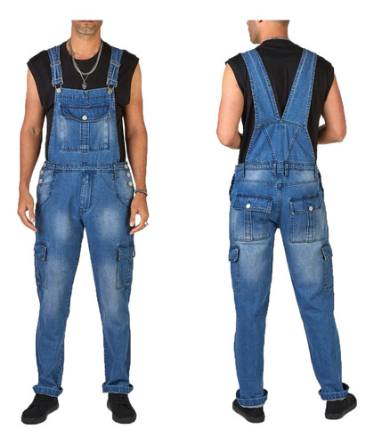 Jardinera Hombre Pantalón Cargo Básico En Denim 7 Bolsas