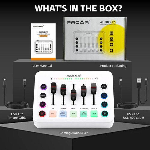 Gaming Audio Mixer, Live Streaming Sound Card Rgb Pc Dj M...