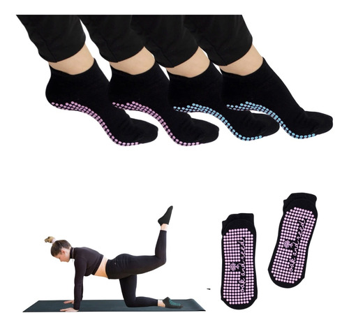 Calcetines Para Yoga Pilates Con Base Antiderrapante 4 Pares