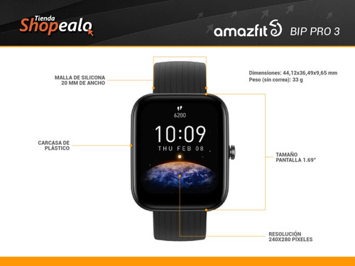 Imagen 3 de 10 de Smartwatch Reloj Inteligente Amazfit Bip 3 Pro Negro Gps .*