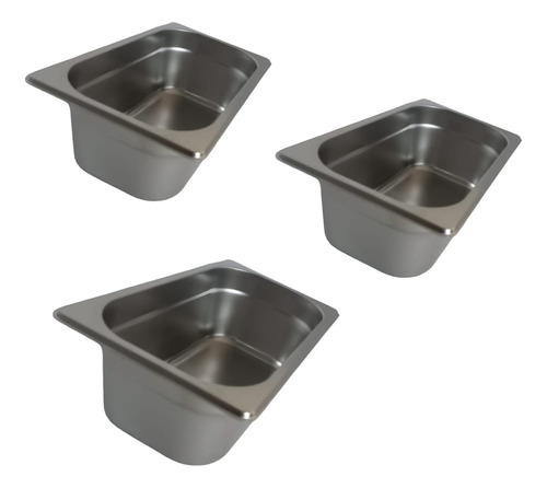 Kit 3 Cuba Gastronômica Gn 1/4 100mm Aço Inox Rechaud Buffet