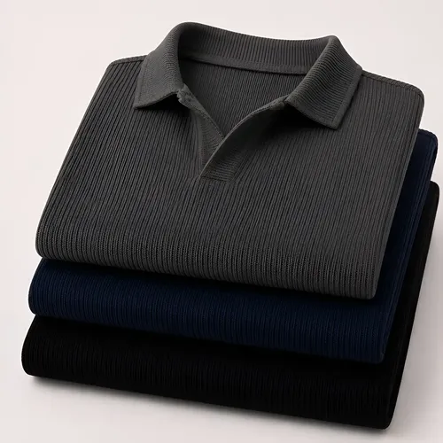 Kit Camisa Polo Masculina Canelada Gola Italiana Sem Botao - R$ 121,25