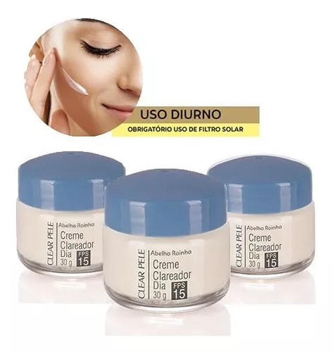 Kit 2 Creme Facial Clareador Dia Com FPS-15 Clear Pele Abelha Rainha 30g