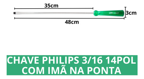 Chave Fenda C.v. 3/8x14 Aço Reforçado Imantado Verde
