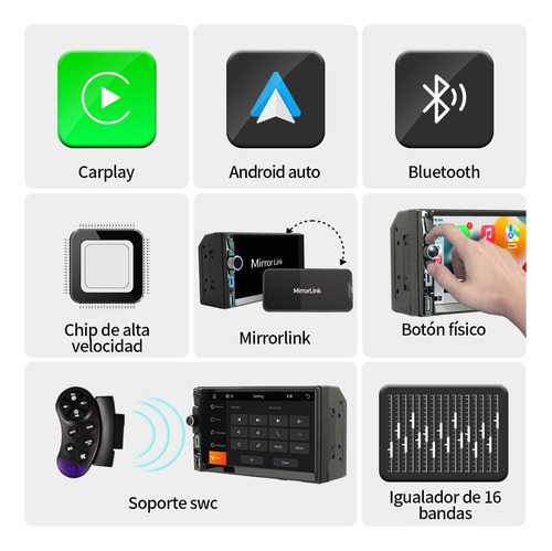 7'' Auto Estéreo Carplay Mirrorlink Mp5 Con Pantalla Táctil Color 7 Carplay Mp5