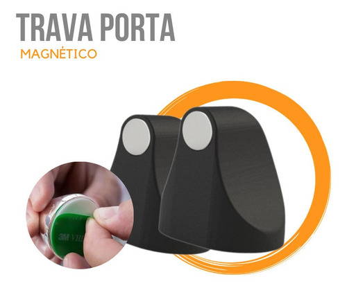 Imagem 1 de 6 de Limitador De Porta Magnético Preto Fosco Prático E Universal