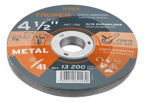 Disco Corte Extrafino Metal Uso General 4 1/2pg 1.2mm X5unid