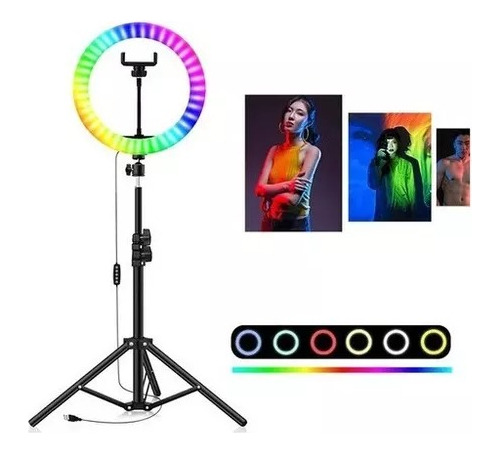 Aro Anillo 26 Cm Luz Led Rgb Multi Color Con Tripode 1.20cm 