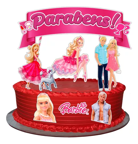 Topo de Bolo - Barbie Rosas - Personalizado com nome e idade