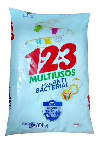 Detergente En Polvo Multiusos 123 10kg Efecto Antibacterial
