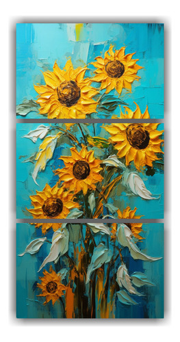 120x240cm Cuadro Decorativo Girasoles Turquesa Arte Mural