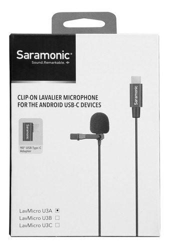 Microfone Lavmicro U3a Saramonic Lavalier C e adaptador USB preto