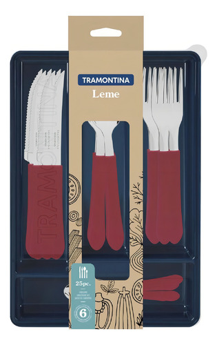 Uego De Cubiertos Tramontina Leme Rojo 25 Piezas