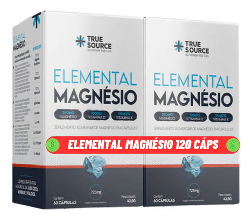 Elemental Magnésio 120 Cápsulas Magnésio 350mg Vitamina K2