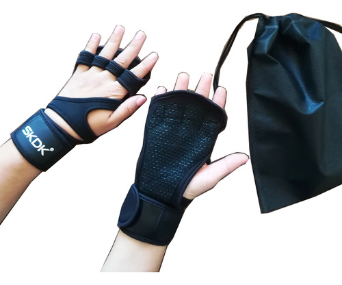 Par Guantes Calleras Entrenamiento Gym Pesas Negro + Bolsa