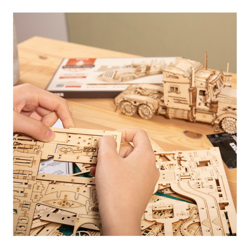 Camión De Carga Robotime Madera Armar Bloques Niños Engranes
