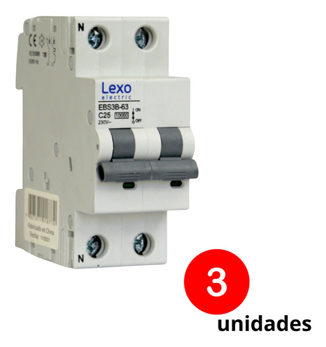 Pack 3un Automatico Bipolar Lexo 2x25a 10k C Certificado Sec