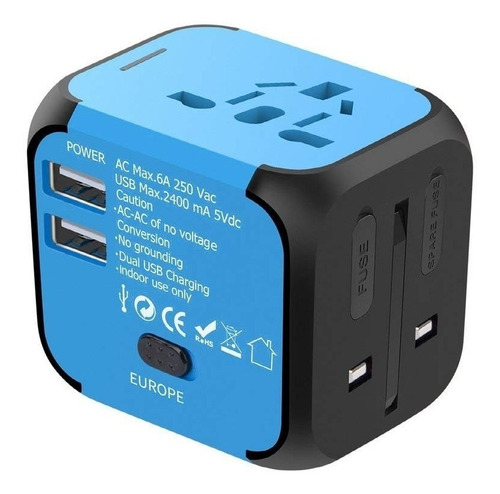 Adaptador Viaje Internacional Toma Multiple 2 Puertos Usb Yo