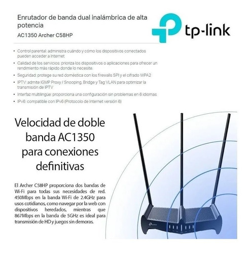 Imagen 3 de 7 de Router Rompemuros Wifi Tp-link Archer C58hp Ac1350 Dualband