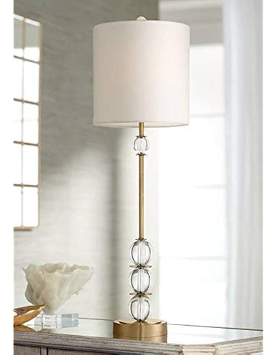 Halston Art Deco Buffet Table Lamp Crystal Ball Brass Metal