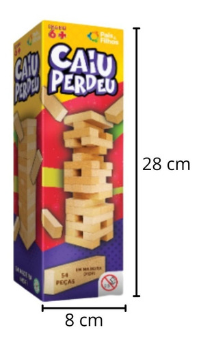 Jogo Caiu Perdeu Brinquedo Torre Jenga Equilíbrio Mdf 54 Pçs