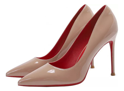 Tacones Altos Con Punta Puntiaguda Y Fondo Rojo Para Mujer,