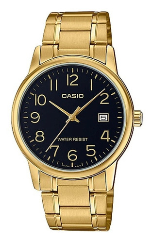 Reloj pulsera Casio MTP-V002 con correa de acero inoxidable color dorado - fondo negro