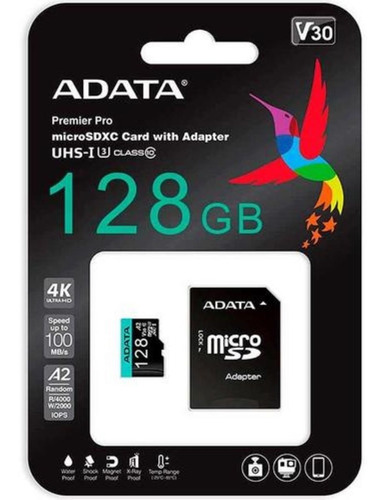 Memoria Micro Sd Adata 128gb Clase 10, U3, V30, A2, 3d, 4k