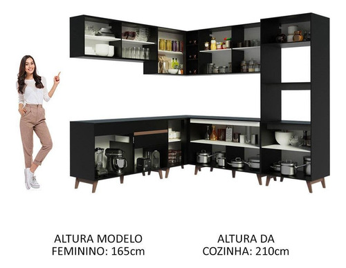 Cocina Integral Completa Modular Esquinero Madesa Reims 452cm Negro 01