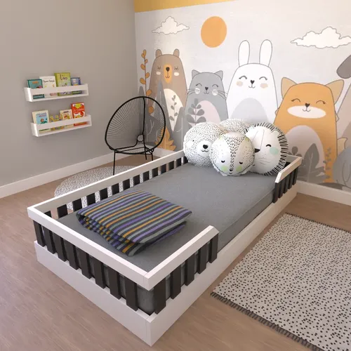 Cama Infantil Montessoriana Solteiro Cori Yescasa Wt Branco/preto