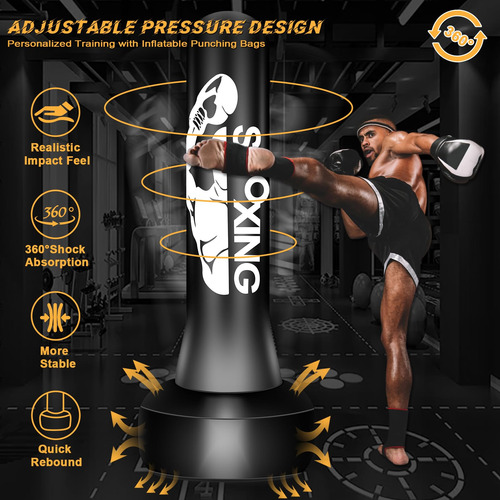 Saco De Boxeo Independiente 178 Cm Con Soporte Para Entrenam Negro